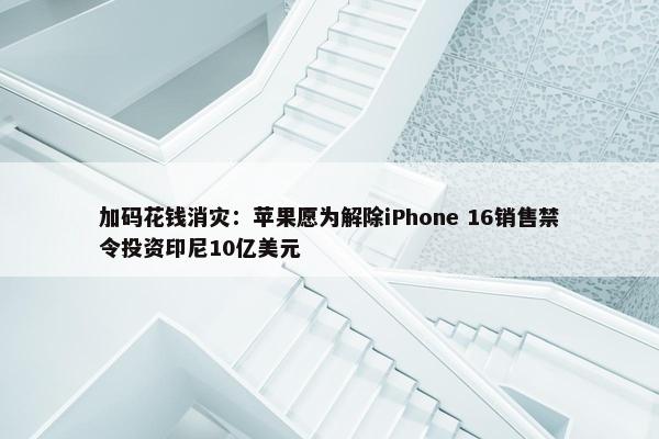 加码花钱消灾：苹果愿为解除iPhone 16销售禁令投资印尼10亿美元