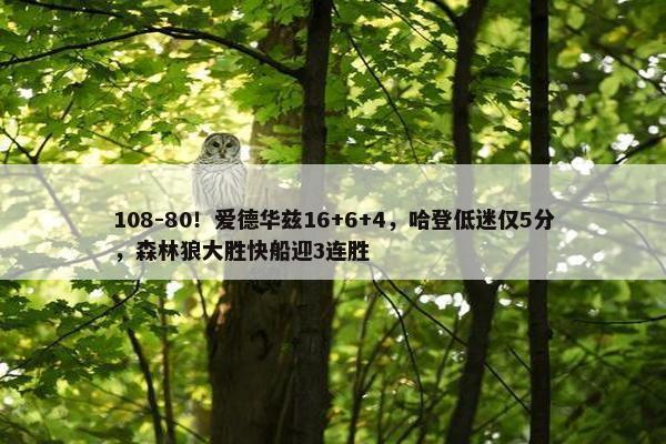 108-80！爱德华兹16+6+4，哈登低迷仅5分，森林狼大胜快船迎3连胜