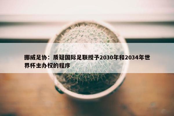 挪威足协：质疑国际足联授予2030年和2034年世界杯主办权的程序