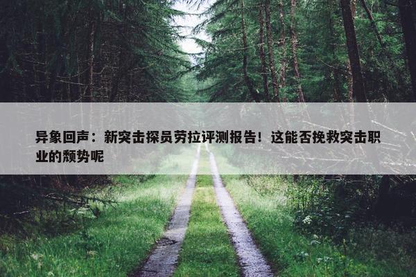 异象回声：新突击探员劳拉评测报告！这能否挽救突击职业的颓势呢