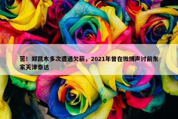 苦！郑凯木多次遭遇欠薪，2021年曾在微博声讨前东家天津泰达