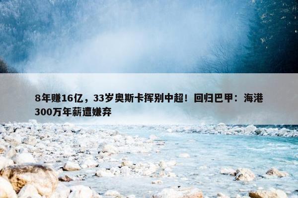 8年赚16亿，33岁奥斯卡挥别中超！回归巴甲：海港300万年薪遭嫌弃