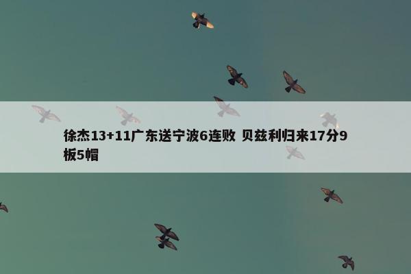 徐杰13+11广东送宁波6连败 贝兹利归来17分9板5帽