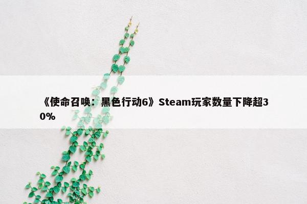 《使命召唤：黑色行动6》Steam玩家数量下降超30%