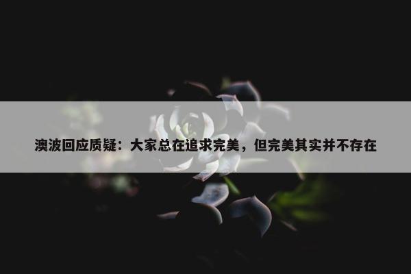 澳波回应质疑：大家总在追求完美，但完美其实并不存在