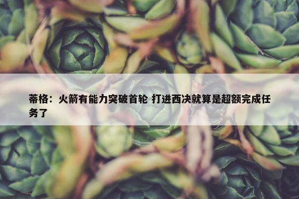 蒂格：火箭有能力突破首轮 打进西决就算是超额完成任务了