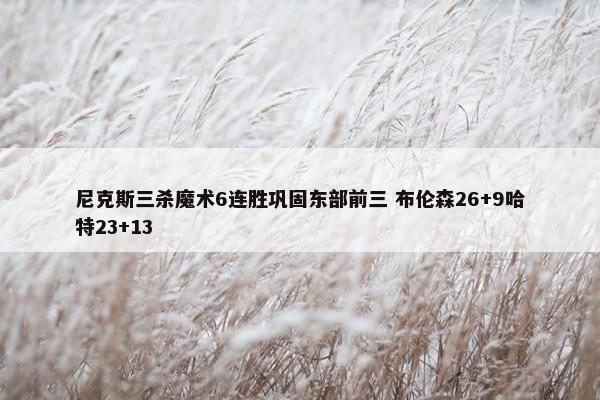 尼克斯三杀魔术6连胜巩固东部前三 布伦森26+9哈特23+13