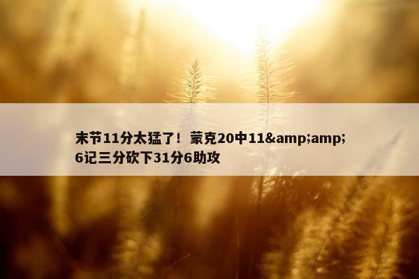 末节11分太猛了！蒙克20中11&amp;6记三分砍下31分6助攻