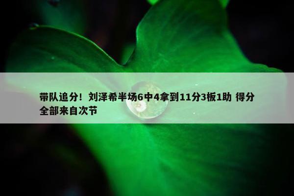 带队追分！刘泽希半场6中4拿到11分3板1助 得分全部来自次节